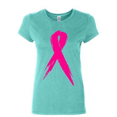 Imagem de Camiseta feminina com fita rosa conscientização do câncer de mama Hope Fight Survivor, Azul claro, XXG