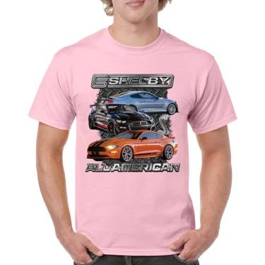 Imagem de Camiseta masculina Shelby All American Cobra Mustang Muscle Car Racing GT 350 GT 500 Performance Powered by Ford, Rosa claro, GG