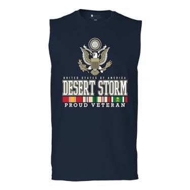Imagem de Camiseta masculina Desert Storm Proud Veteran Muscle Army Gulf War Operation Served DD 214 Veterans Day Patriot, Azul marinho, GG