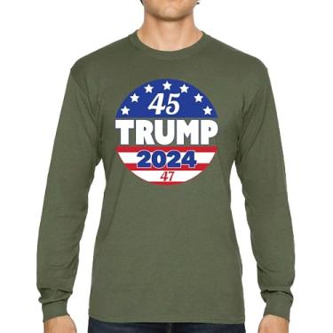 Imagem de Camiseta Trump 2024 45 47 President manga comprida MAGA Make America Great Again FJB Lets Go Brandon America First Flag, Verde militar, GG