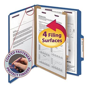 Imagem de Smead Pasta de arquivos com classificação de quadro prensado com fixadores SafeSHIELD, 1 divisória, expansão de 5 cm, tamanho de carta, azul escuro, 10 por caixa (13732)