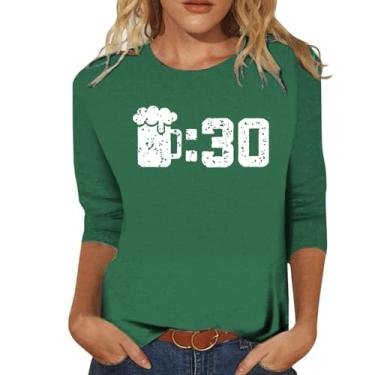 Imagem de Camiseta feminina de trevo do Dia de São Patrício, camisetas de trevo da sorte, verde, túnica moderna, gola redonda, básica, Amarelo, G