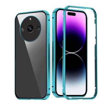 Imagem de Wousunly Compatível com Realme 11 Pro Plus capa dupla face vidro espelho protetor preto, para Realme 11 Pro Plus capa de telefone com adsorção magnética à prova de choque capa fina de luxo (azul)