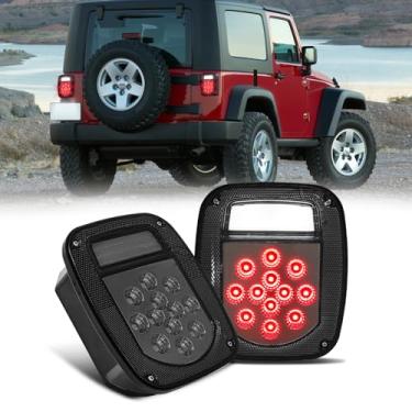 Imagem de CMVT Auto Luzes traseiras de substituição de LED universais para Jeep Wrangler TJ YJ CJ, Lente fumê BAR Sinal de seta de freio quadrado reverso com conjunto de lâmpada de matrícula, 2 peças