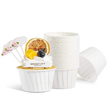 Imagem de Forros de cupcake brancos, 100 peças de muffins, suportes de ramekin, embalagens resistentes à óleo para casamento, aniversário, festa, chás de bebê, presente para o dia dos namorados, com 3 decorações