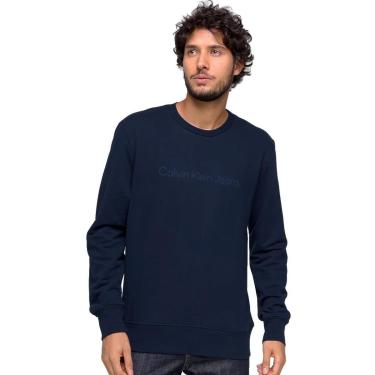 Imagem de Moletom Calvin Klein Jeans Masculino Crewneck Navy Front Logo Azul Marinho-Masculino
