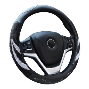 Imagem de Alusbell Capa de volante de couro de microfibra respirável para carro para mulheres e homens, universal de 38 cm (branco)