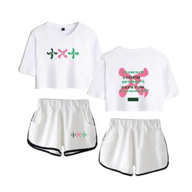 Imagem de Conjunto feminino Txt de camiseta e short feminino k-pop para fãs de k-pop 2 peças, B Branco, M