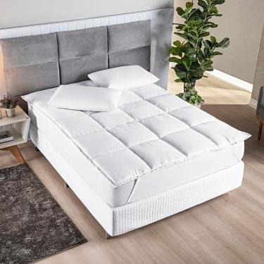 Imagem de Protetor Colchão Pillow Top Premium Casal Queen Micropercal 200 Fios Macio Camada Proteção - Branco