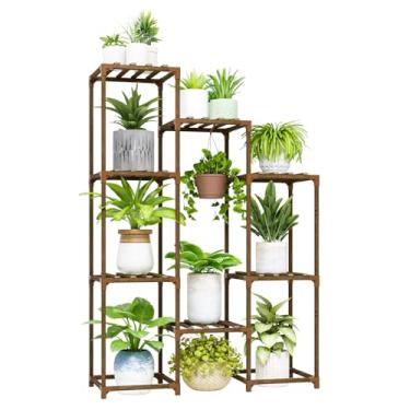 Imagem de Bamworld Suporte para plantas, prateleira, 7 vasos, escada, grande, suporte de flores de madeira para sala de estar, várias plantas, pátio, varanda, jardim