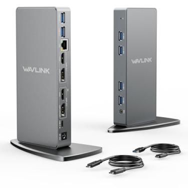 Imagem de WAVLINK Docking station universal dupla USB C 4K, Dual 4K@60Hz e Single 5K@60Hz, 2xHDMI e porta de exibição, 6 USB 3.0, Gigabit Ethernet, áudio para Windows e Chrome OS