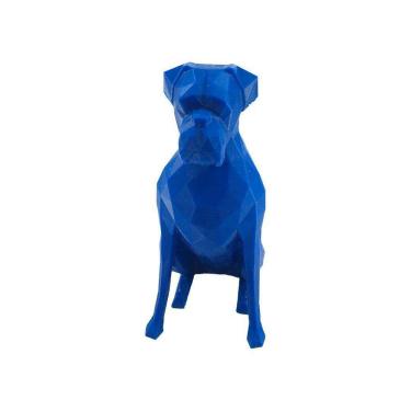 Imagem de Boxer Sentado Low Poly Cachorro Pet Decoração 3D Azul