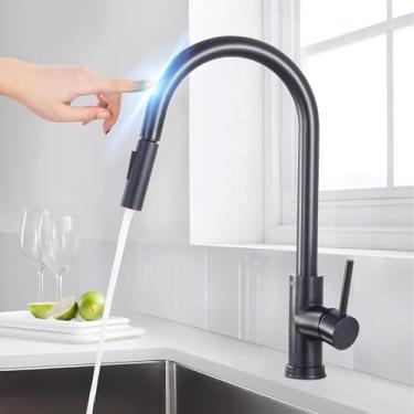 Imagem de TINICO Torneira de Cozinha com Sensor de Toque, Torneira de pia Pulverizador Extraível, 2 Modos de Pulverização, Aço Inoxidável Misturador Monocomando com Função Giratória de 360°, Preto