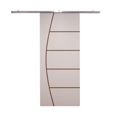 Imagem de Porta De Correr Branco Prime Frisada Kit Alumínio F04 - 210x70