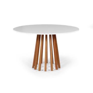 Imagem de Mesa De Jantar Redonda 6 Lugares 120cm Em Mdf E Madeira Maciça Tália Branca