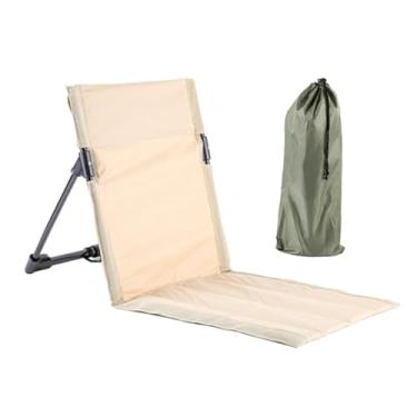 Imagem de menolana Cadeira de praia dobrável com apoio traseiro Cadeira de piso de praia Cadeira de estádio para banho de sol ao ar livre concertos mochila, Tubo de alumínio cáqui