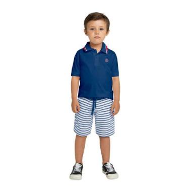 Imagem de Conjunto Infantil Milon Polo Piquet Bermuda Malha Canelada Azul