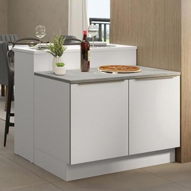 Imagem de Ilha De Cozinha Com Bancada E Balcão 120 Cm Branco Lux Madesa Branco