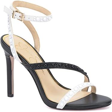 Imagem de Jessica Simpson Sandália feminina de salto alto Jymiara, Branco brilhante/preto, 40