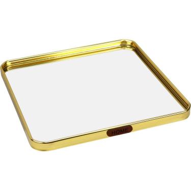 Imagem de BANDEJA DECORATIVA PARA SERVIR QUADRADA HOME&CO COM ESPELHO METAL 1x25x25cm DOURADO