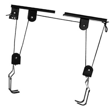 Imagem de Sistema de polia de elevação de bicicleta para garagem, 60 kg, aço, preto, 2 ganchos (preto)