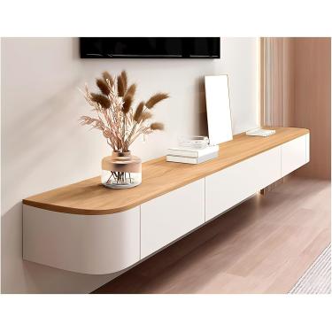 Imagem de Suporte de TV flutuante com gavetas, prateleira moderna de console de mídia montada na parede para baixo da TV, centro de entretenimento longo, mesa de armário de TV de armazenamento de made