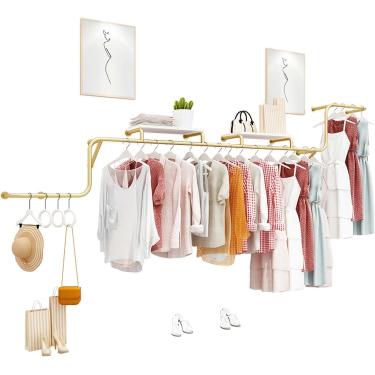 Imagem de Rack de roupas montado na parede, organizador de roupas, armário de rack de roupas, prateleira de exibição de roupas de metal criativo, cabides de exibição de loja de varejo com prateleiras