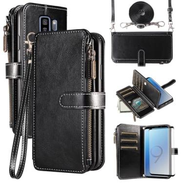 Imagem de Asuwish Capa de celular para Samsung Galaxy S9 Plus com protetor de tela de vidro temperado e cordão com zíper, carteira com suporte para cartão, acessórios para celular S9+ 9S 9+ S 9 9plus S9plus