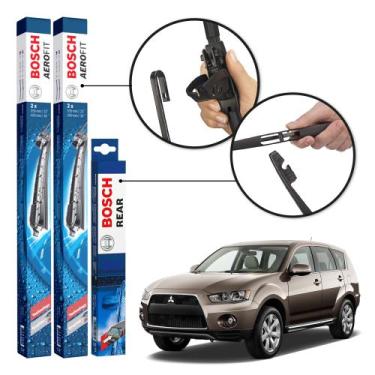 Imagem de Kit 3 Palhetas Dianteiras + Traseira Original Bosch Mitsubishi Outland