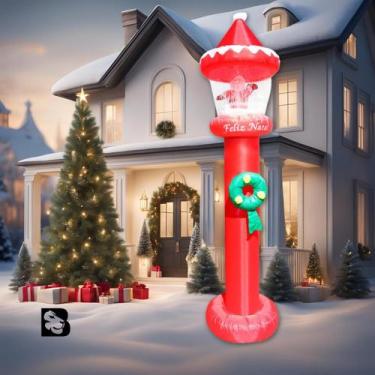 Imagem de Poste Papai Noel Inflável 2.75m Natalino Bivolt Com Neve Led Guirlanda
