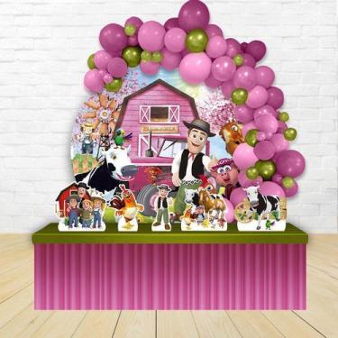 Imagem de kit festa painel redondoDecoração  Fazenda Aquarela Zenon Rosa 1,50 X 