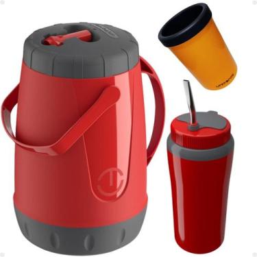 Imagem de Kit Garrafa Jarra Pávia 2,5 Litros + Copo Térmico 650ML com Bomba Inox