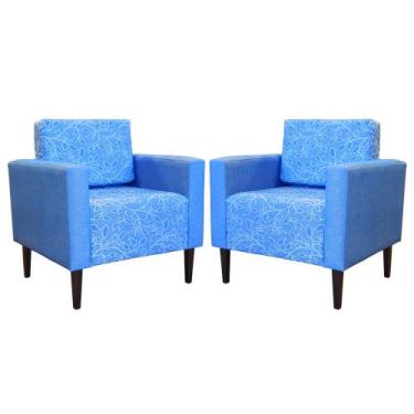 Imagem de Kit 02 Poltronas Estampadas Leícia Slim Azul  Estampas Exclusivas  Ds 