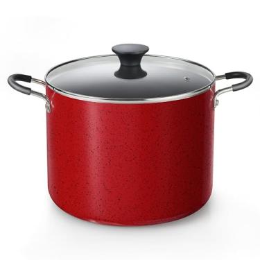Imagem de Cook N Home Panela antiaderente com tampa de 10,5 L, panela de cozinha profunda profissional para conservas panela com tampa de vidro, vermelho mármore