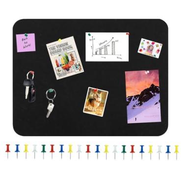 Imagem de Vuzvuv Barra de quadro de cortiça preta de 41 x 30 cm com 20 pinos, tiras autoadesivas para quadro de avisos sem danos à parede, placa de alfinetes de feltro para notas de cola, fotos, agendas,