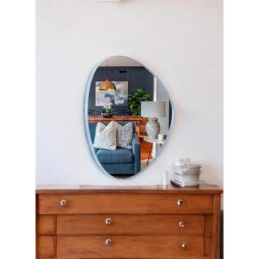 Imagem de Espelho Orgânico Decorativo Em Couro pequeno - J.A, Azul