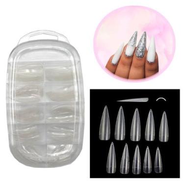 Imagem de Unha Postiça Stiletto Transparente Tips c/ Degrau Longa 100und - SS