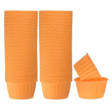 Imagem de HARFINGTON 100 peças de copos de cupcake de 100 ml, tamanho padrão, forros de cupcake de papel, embalagens à prova de gordura, descartáveis para casamento, aniversários, Natal, sobremesa, laranja