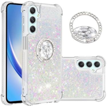 Imagem de Monwutong Capa Slim Fit para Samsung Galaxy A24 4G, silicone macio TPU glitter líquido efeito areia movediça anel Kickstand capa, capa de proteção de tela e câmera para A24 4G, WTZH colorido