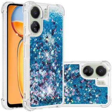 Imagem de Monwutong Capa de telefone de ajuste fino para Redmi 13C, TPU macio com glitter líquido efeito areia movediça capa elegante, capa de proteção de tela e câmera para Redmi 13C 4G/5G, azul LSWT