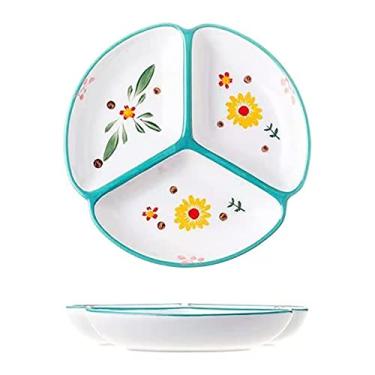 Imagem de SOCOSY Prato de controle de porção de cerâmica, travessas divididas, prato de sobremesa dividido, prato de jantar, pratos de lanche, prato de salada, bandejas de servir aperitivos, 1 peça - margarida