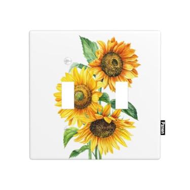 Imagem de Pznen Capa de interruptor de luz buquê de flores amarelas aquarela, girassóis, 2 gangs, placa de parede com alternância para casa, cozinha, sala de estar