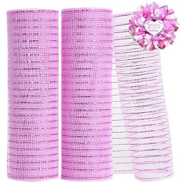 Imagem de TONIFUL 2 rolos de malha decorativa rosa de 25,4 cm, malha de tecido com folha para suprimentos de grinalda, guirlanda de porta da frente, decoração de árvore de Natal, Ano Novo Dia das Bruxas (10