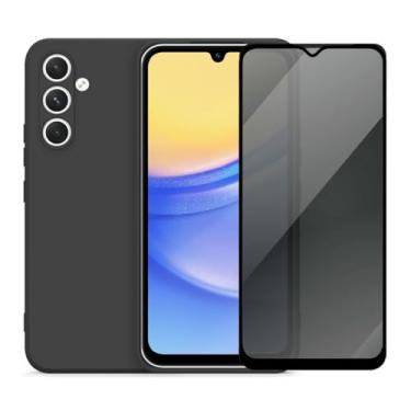 Imagem de Capa Aveludada e Película de Privacidade 3D para Samsung Galaxy A15, Capinha Preta Premium e Película Anti-Espião