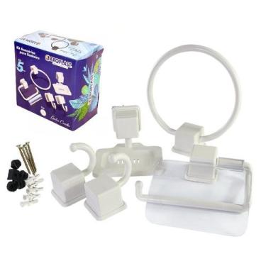 Imagem de Kit Acessórios para Banheiro com 5 Peças Branco Pratico - Compre Já Fá