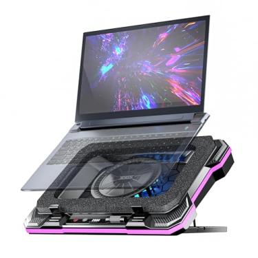 Imagem de AICHESON Almofada de resfriamento para laptop para jogos com turbofan potente, cooler RGB com ventilador externo de velocidade variável, hub de 4 portas USB, suporte de espuma de memória de vedação