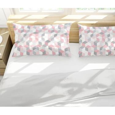 Imagem de Par de Fronhas Estampa Cubos Geométricos Rosa e Cinza - Fabrika de Fes