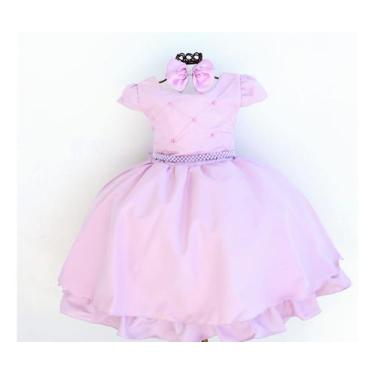 Imagem de Vestido Infantil Lilas Luxo E Tiara - Pingo de Gente Baby Kids, Lilás,
