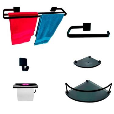 Imagem de Kit Para Banheiro Luxo Premium Preto Modelado Vidro Fumê - VSA