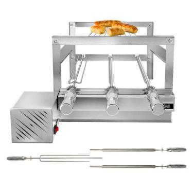 Imagem de Churrasqueira Giratória Grill Inox Gira Soft Grill 3 Espetos + Grelha 